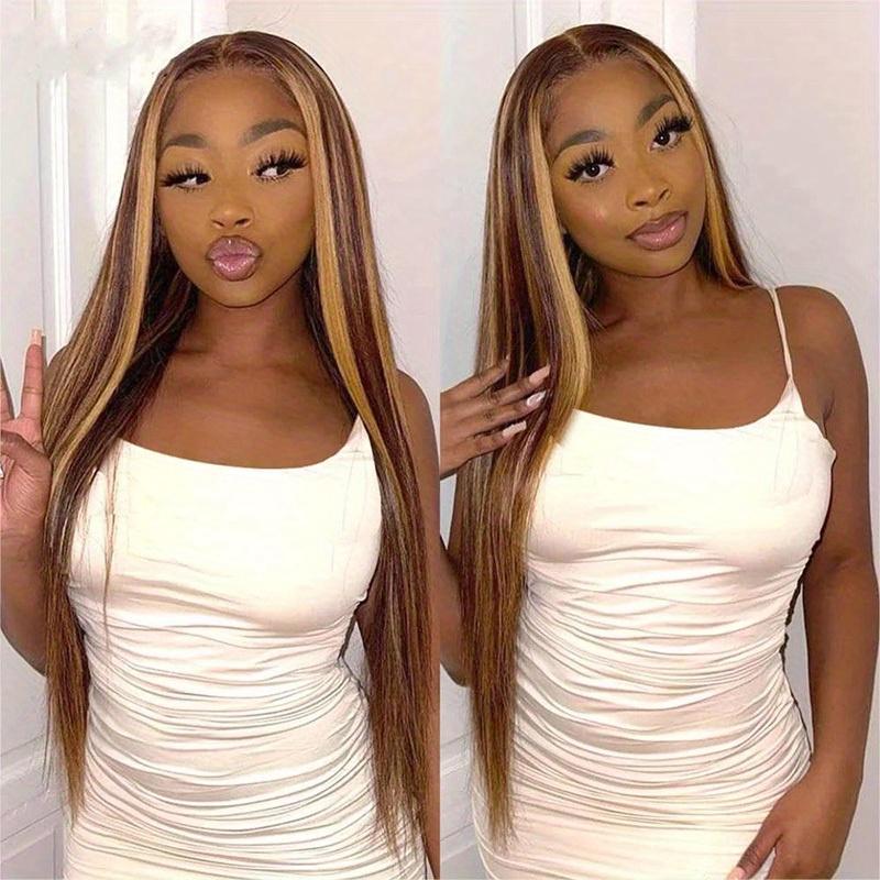 245% Density 4 27 Highlight Ombre Lace Front Wig Human Hair 13x5 Front HD Transparent Lace Pre Plucked Straight Front Wig Human Hair Brown Colored Honey Blonde Front Wig Human Hair