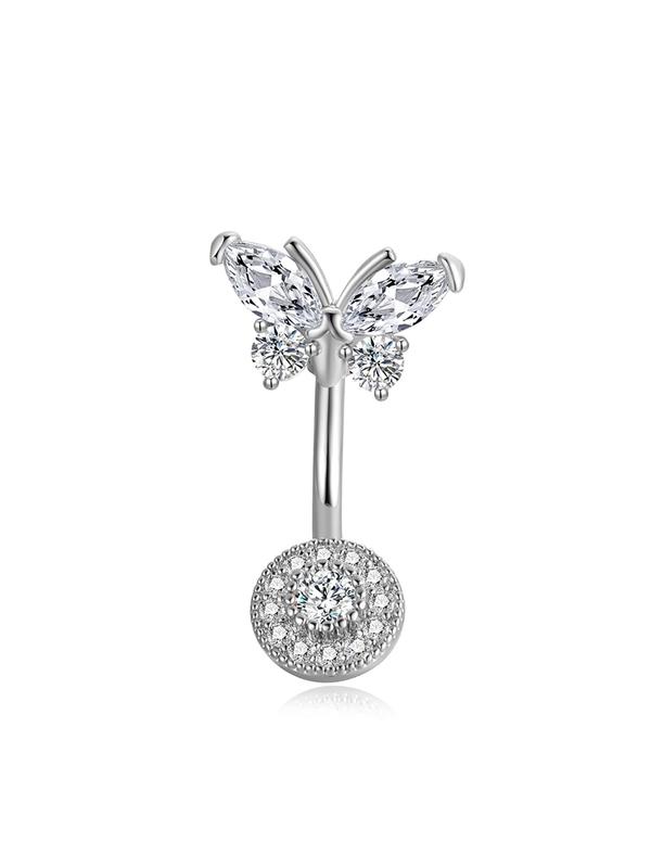 Women's Elegant Rhinestone Butterfly Belly Ring, Casual Trendy Belly Ring, Body Matching Jewelry For Daily & Party