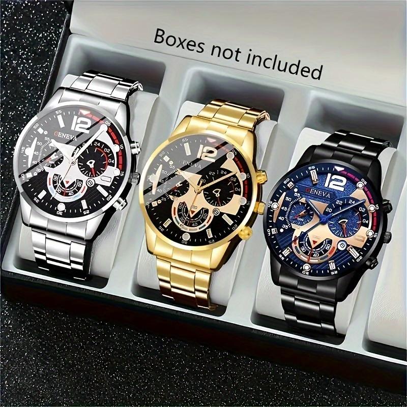 3-Piece Set Luxury Men's Quartz Watch Precise Time Scale-Stainless Steel Strap for Business and Casual Wear-Ideal Gift for School Back to School, Christmas, Birthday