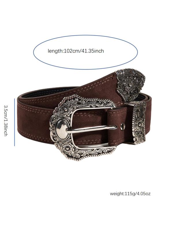 Fashion Floral Embossed Buckle Belt, Vintage Western Belt for Men & Women, All-match Clothes Accessories for Daily Wear