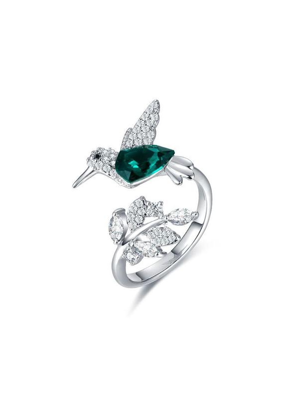 Women's Elegant Rhinestone Decorated Bird Design Cuff Ring, Minimalist Temperament Leaf & Bird Themed Design Cuff Ring, Exquisite Trendy Ring, Fashionable Jewelry for Women As Gift