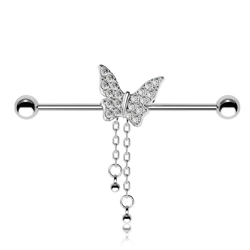 14G Shiny Dangle Butterfly Industrial Barbell