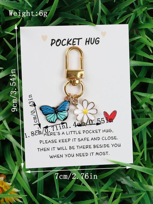 Butterfly & Flower Design Keychain with Card, Pocket Hug Mini Keychain for Women & Men, Fashion Accessories for Daily Use, Perfect Gift for Any Occasion