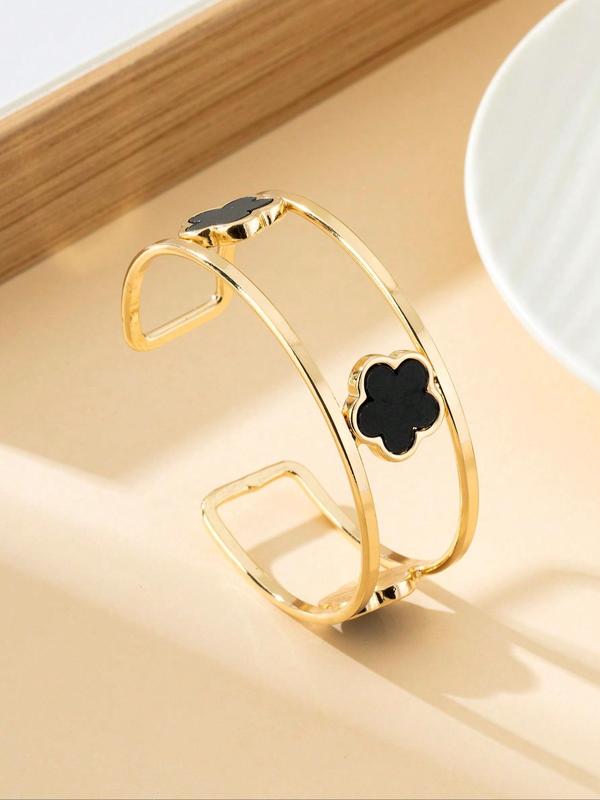 Flower Design Cuff Bangle, Elegant Bangle for Women, Fashion Jewelry for Party, Daily Clothing Decor, Trendy All-match & Exquisite Jewelry for Birthday Gift