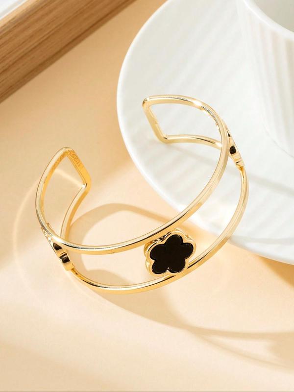 Flower Design Cuff Bangle, Elegant Bangle for Women, Fashion Jewelry for Party, Daily Clothing Decor, Trendy All-match & Exquisite Jewelry for Birthday Gift