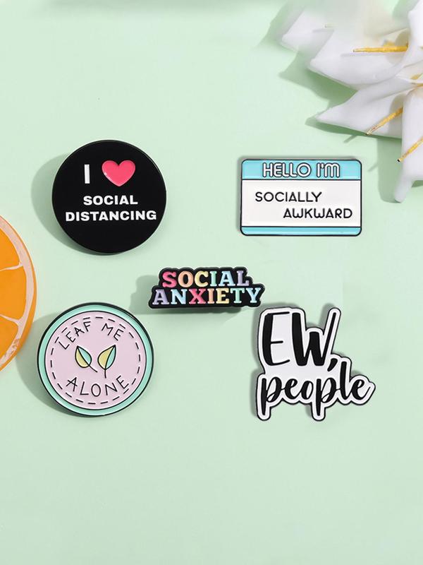 Social Anxiety Themed Brooch Set, Cute Cartoon Badge for Backpack & Clothes Collar, Fashion Accessories for Women & Men