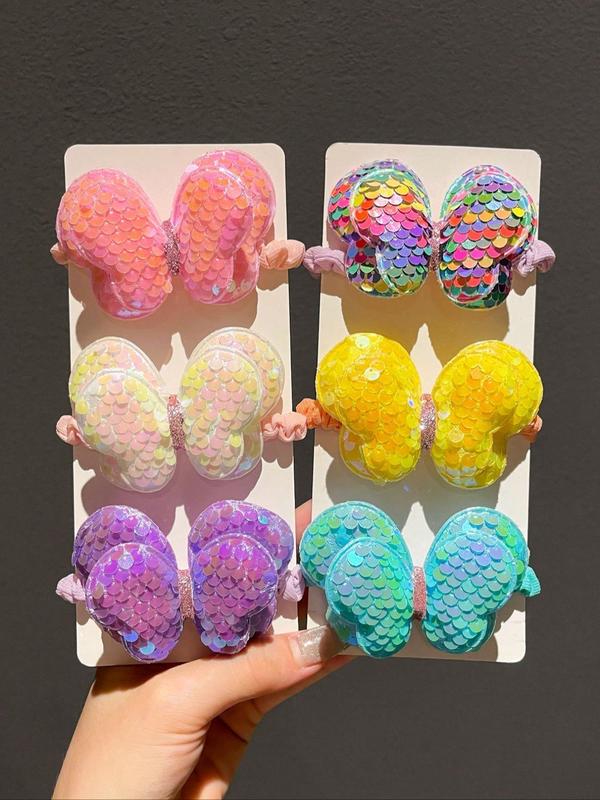 Colorful Butterfly Design Hair Tie, Contrast Sequins Hair Ties, Fashionable Hair Accessories for Women & Girls, Minimalist Headwear Suitable for Thick Hair