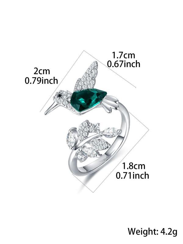 Women's Elegant Rhinestone Decorated Bird Design Cuff Ring, Minimalist Temperament Leaf & Bird Themed Design Cuff Ring, Exquisite Trendy Ring, Fashionable Jewelry for Women As Gift