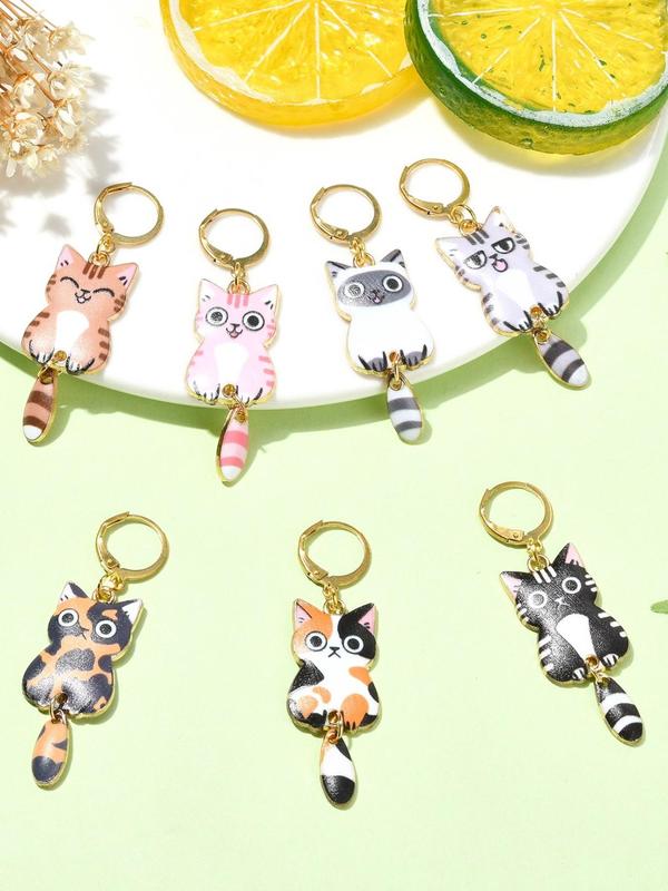 Cute Cat Themed Pendant Marker Buckle, Colorful Animal Design Pendant Marker Buckle, DIY Jewelry Making Accessories for Knitting Tool