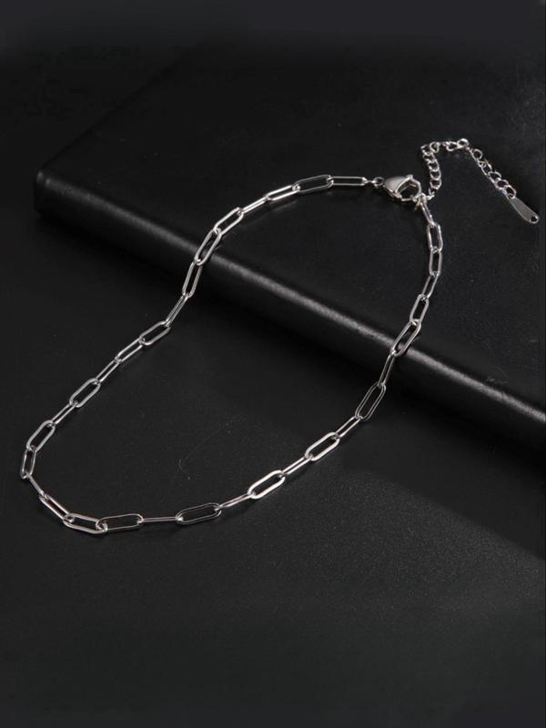 Punk Style Matching Chain Necklace, Stainless Steel Paperclip Design Necklace, Fashion Casual Jewelry Accessories for Men & Women