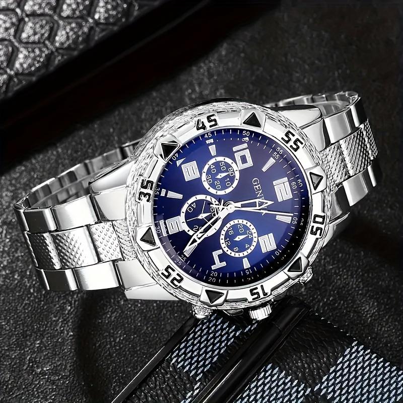 Men's 4PCs fashion quartz watch set with necklace, bracelet & Ring-casual analog accessories, perfect holiday gift