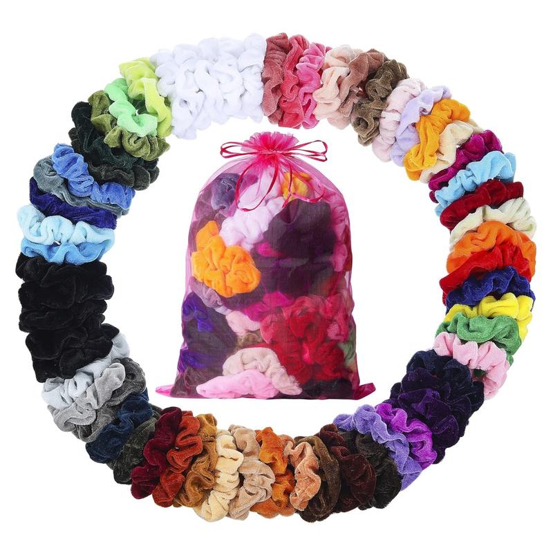 Hair Scrunchies - 60 Pack for Women, Girls - Bulk Scrunchie Hair Ties No Damage Scrunchy Hair Bands Ponytail Holders for Thick, Curly, Thin, Fine Hair