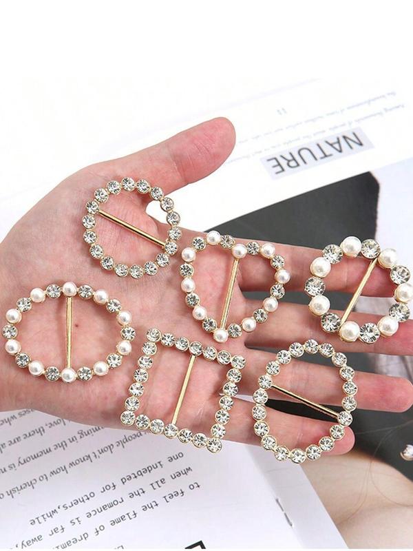 Women's Elegant Faux Pearl & Rhinestone Decor Brooch, 6pcs set Elegant Heart & Round & Square Shaped Clothes Waist Button, Fashion Accessories for Women & Girls As Birthday Gift