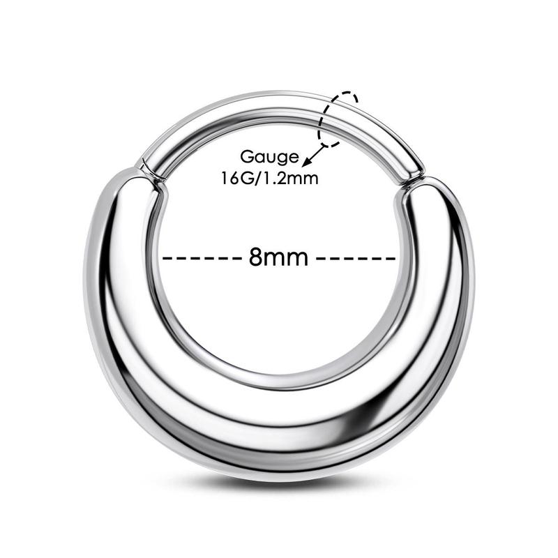 Oufer 16G Titanium Chunkier Septum High Polish Hinged Segment Septum Nose Piercing Ring Inner Diameter 8mm 10mm