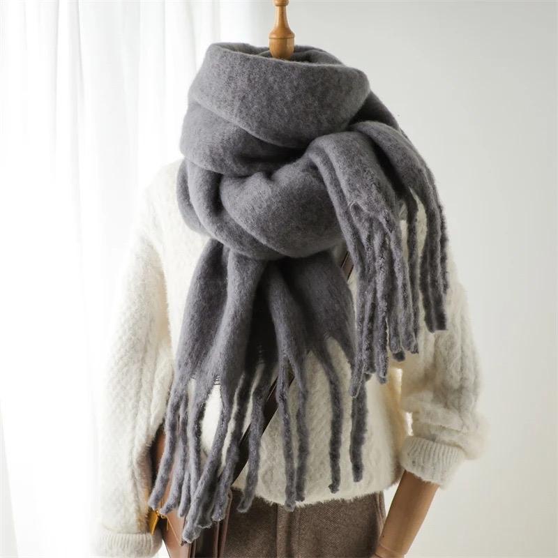 Women's Cashmere Winter Scarf - Solid Color Pashmina Wrap with Big Tassel Shawl and Long Poncho