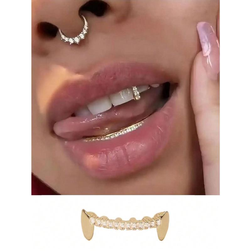 European And American Trendy Punk Style Copper Zirconia Crystal Tiger Tooth Hiphop Grill For Women