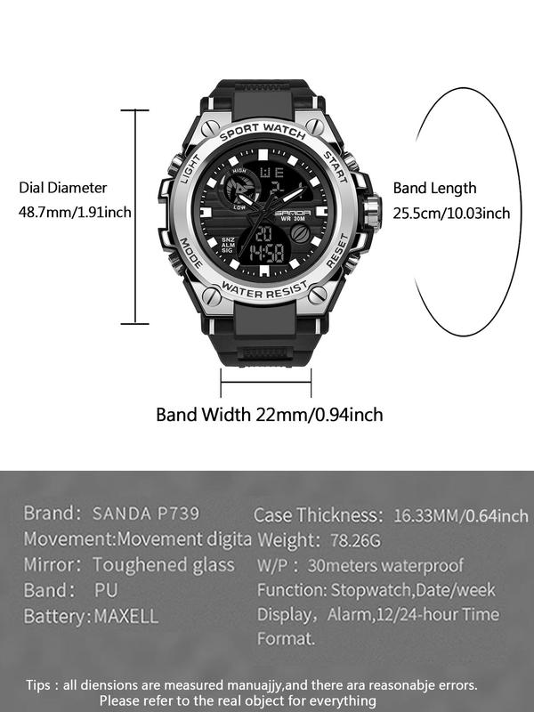 Men's Sportive Digital Watch, Fashionable Digital Watch with Luminous Dial & Alarm & Date Display Function, Waterproof Watch for Men with Box