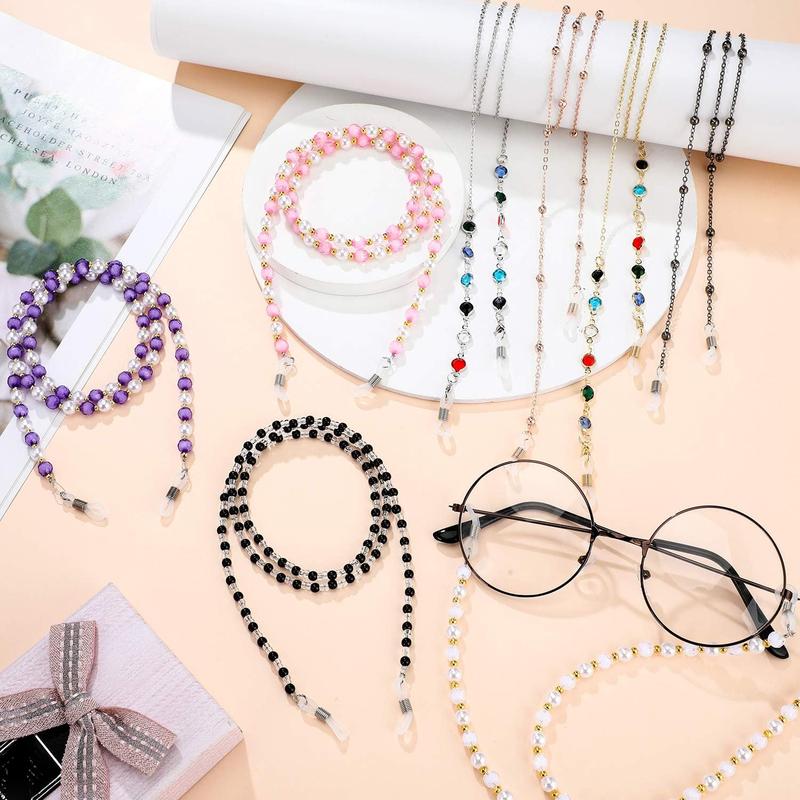 8 Count Eyeglasses Chains Beaded Sunglasses Strap Holder Elegant Eyewear Retainer Chain, 8 Styles