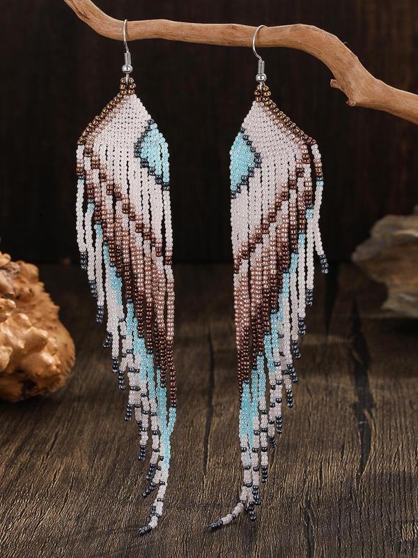 Boho Style Ethnic Pattern Beaded Tassel Dangle Earrings, Fashion Jewelry for Party, Daily Clothing Decor, Trendy All-match & Exquisite Jewelry for Birthday Gift