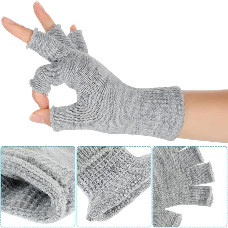 4 Pairs Winter Half Finger Gloves Knitted Fingerless Mittens Warm Stretchy Gloves for Men and Women