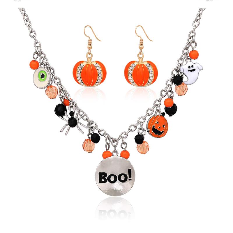 Halloween Ghost Jewelry Set Beaded BOO Pumpkin Diy Pendant Necklace Drop Earrings Gothic Lace Vampire Pendant Chain For Costume Party