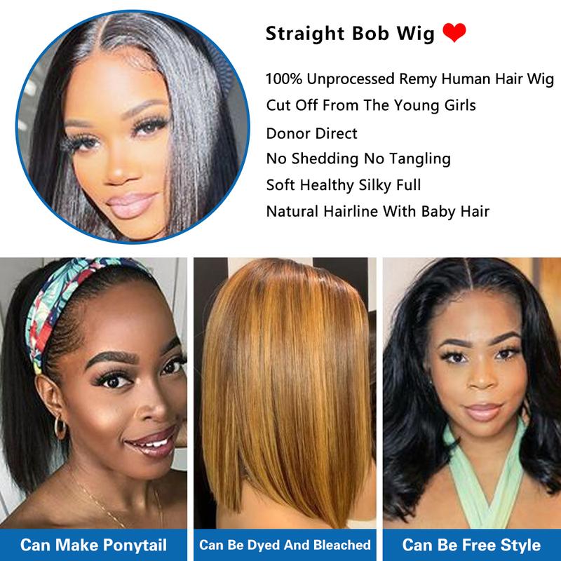 12inch Glueless Bob Hair Wig Human Hair Ready To Wear Straight HD Transprent 5X6 Lace Closure Wigs For Women Pre Plucked Pre Cut Short Bob Wigs