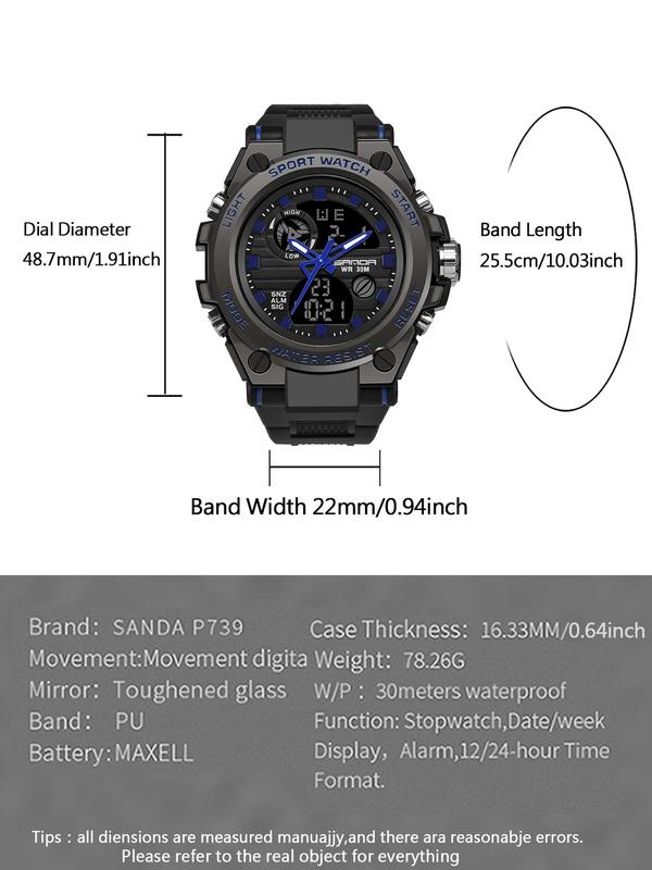 Men's Sportive Digital Watch, Fashionable Digital Watch with Luminous Dial & Alarm & Date Display Function, Waterproof Watch for Men with Box