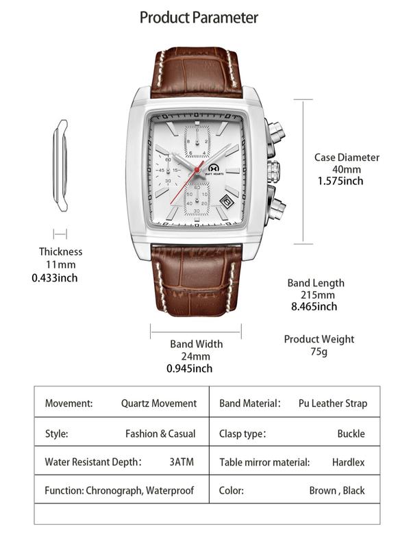 Men's Business Rectangular Dial Analog Quartz Watch, with Time & Calendar Feature, Fashion Waterproof Luminous Watch for Party, Daily Clothing Decor, Trendy All-match & Exquisite Watch for Birthday Gift with Box Watches For Men