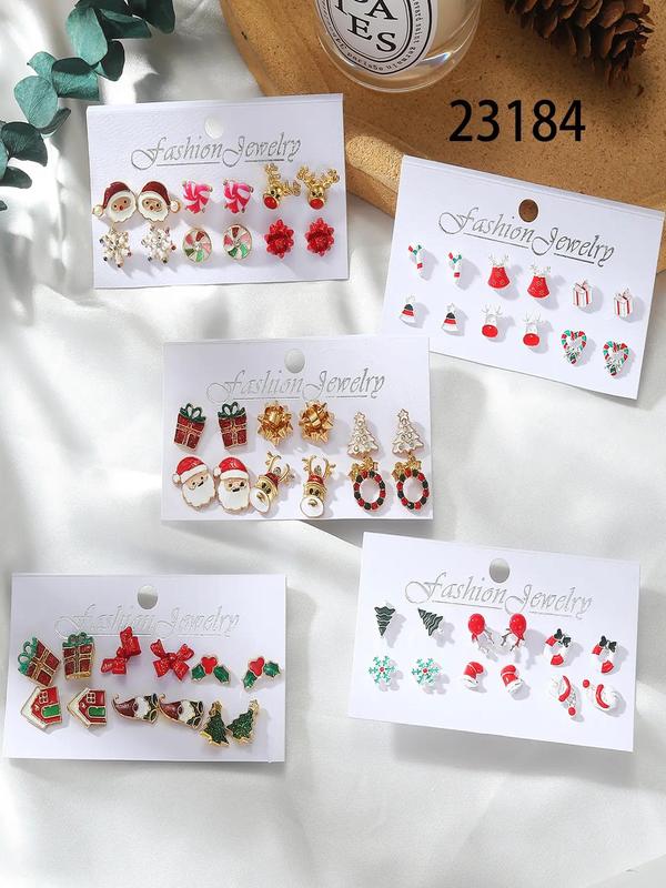 Christmas Themed Earrings Set, Cute Bow & Santa Claus & Elk & Snowflake Design Earrings, Fashion Jewelry for Party, Daily Decor, Trendy All-match & Exquisite Jewelry for Gift