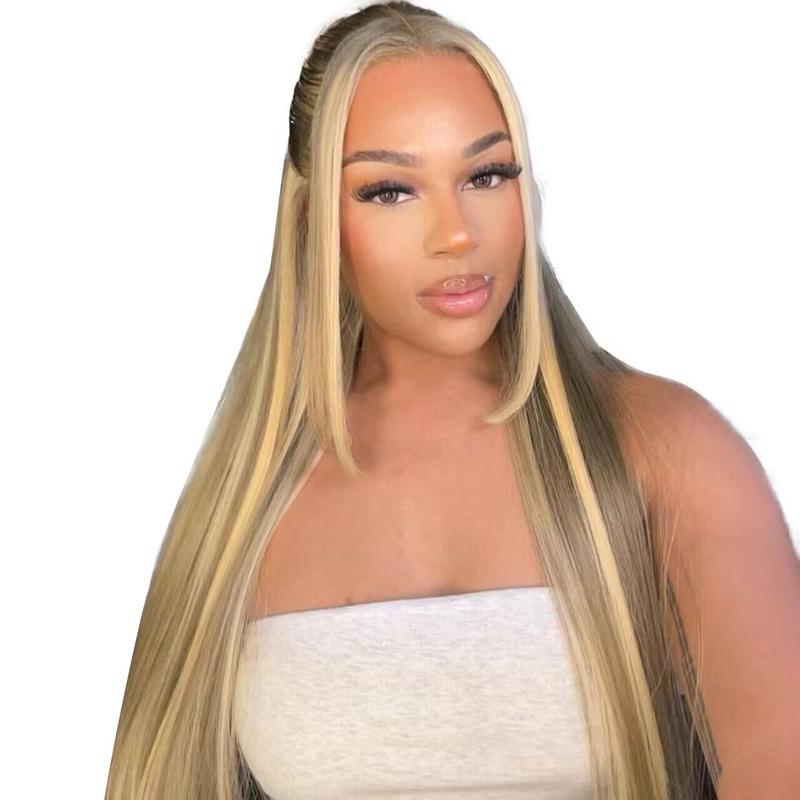 Jessie's Wig [Crmy] Ombre Gloden Blonde Balayage Brown Highlight Straight 13x4 Lace Front Wig