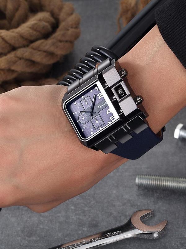 Men's Punk Style Square Dial Quartz Watch, Fashion Watch for Party, Daily Clothing Decor, Trendy All-match & Exquisite Watch for Birthday Gift with Box