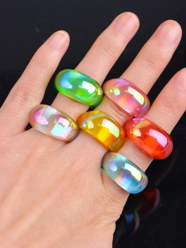 6pcs set Mixed Color Cute Synthetic Resin Stackable Ring, Fashion All-match Accessories for Women & Girls, Daily Clothing Decor for Party, Gift