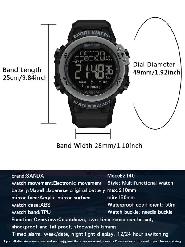 Men's Fashionable Digital Watch, Casual Sporty Digital Watch with Alarm Function, Waterproof Electronic Watch for Outdoor Sports