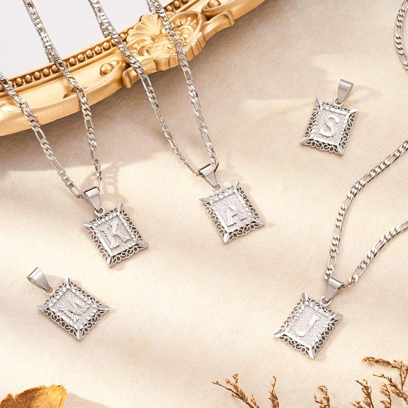 Initial Letter Pendant Necklace for Men Womens, Square Capital Monogram Necklace Alhpabets from A-Z Pendant Trendy Personalized Statement Unique Jewelry Gifts for Women Graduation Gifts