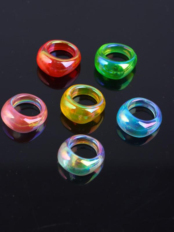 6pcs set Mixed Color Cute Synthetic Resin Stackable Ring, Fashion All-match Accessories for Women & Girls, Daily Clothing Decor for Party, Gift