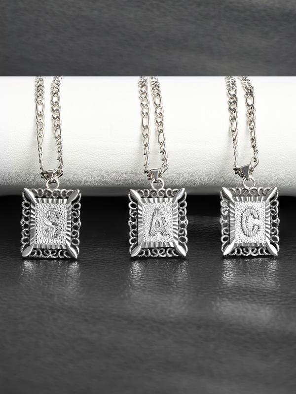 Initial Letter Pendant Necklace for Men Womens, Square Capital Monogram Necklace Alhpabets from A-Z Pendant Trendy Personalized Statement Unique Jewelry Gifts for Women Graduation Gifts