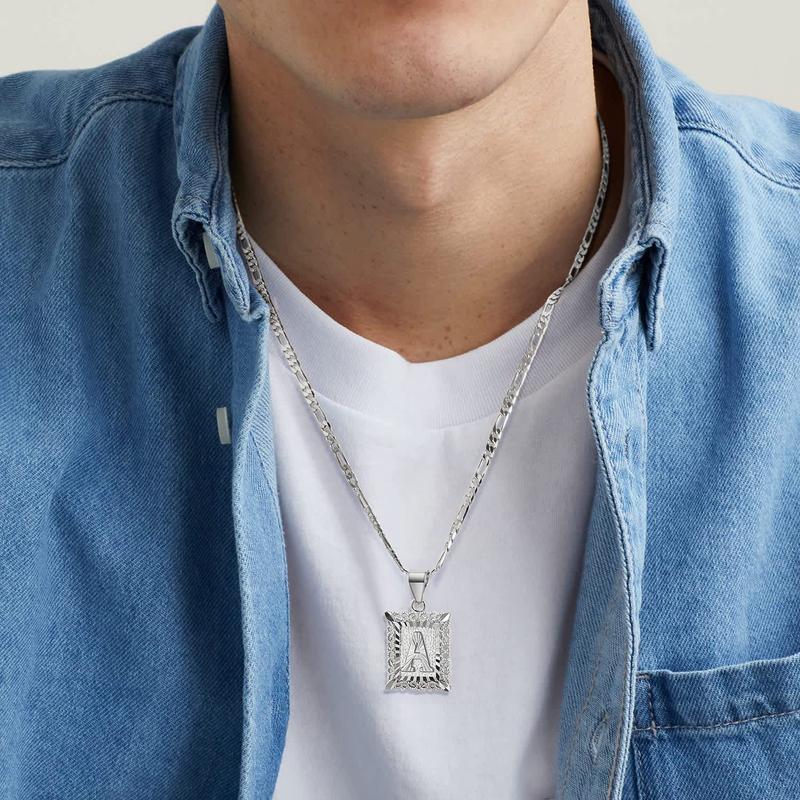 Initial Letter Pendant Necklace for Men Womens, Square Capital Monogram Necklace Alhpabets from A-Z Pendant Trendy Personalized Statement Unique Jewelry Gifts for Women Graduation Gifts