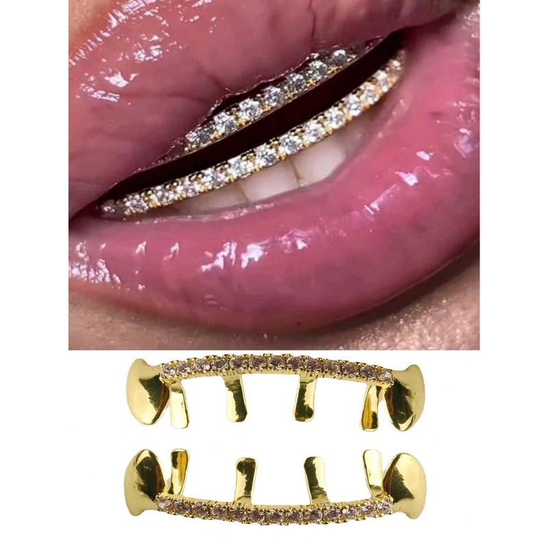 European And American Trendy Punk Style Copper Zirconia Crystal Tiger Tooth Hiphop Grill For Women