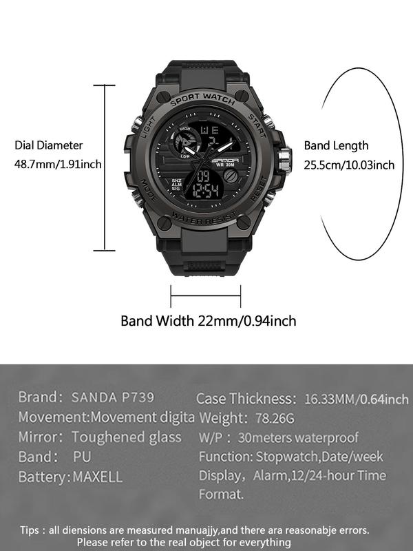 Men's Sportive Digital Watch, Fashionable Digital Watch with Luminous Dial & Alarm & Date Display Function, Waterproof Watch for Men with Box