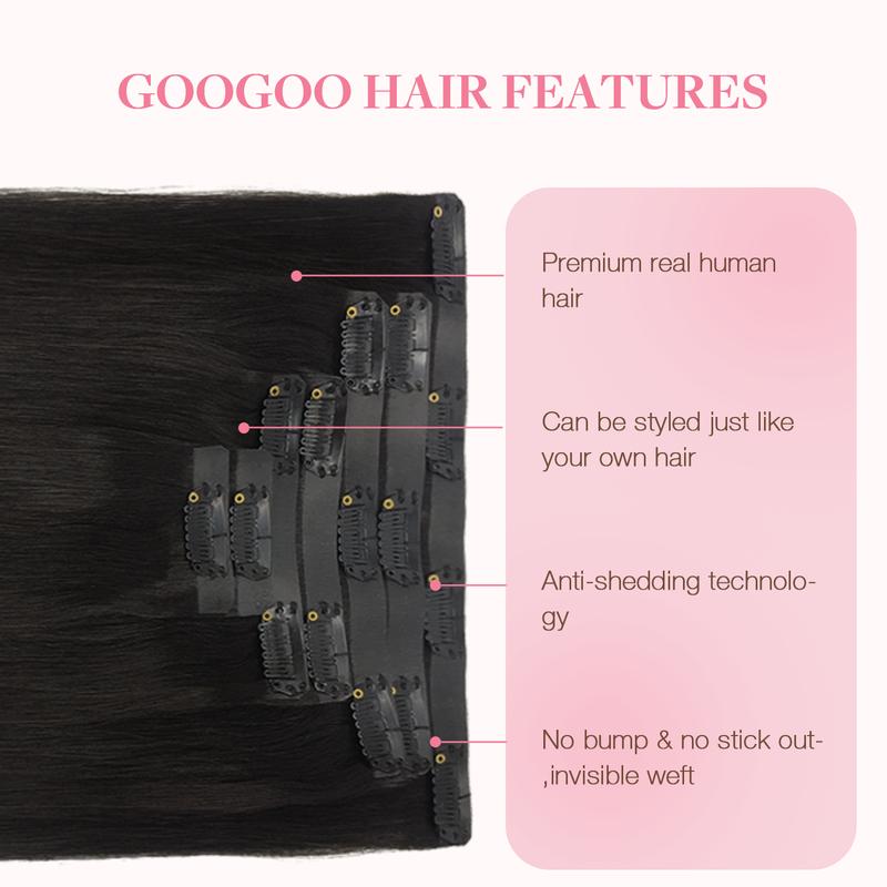 GOOGOO Hair Extensions Seamless Clip in Human Hair Natural Straight