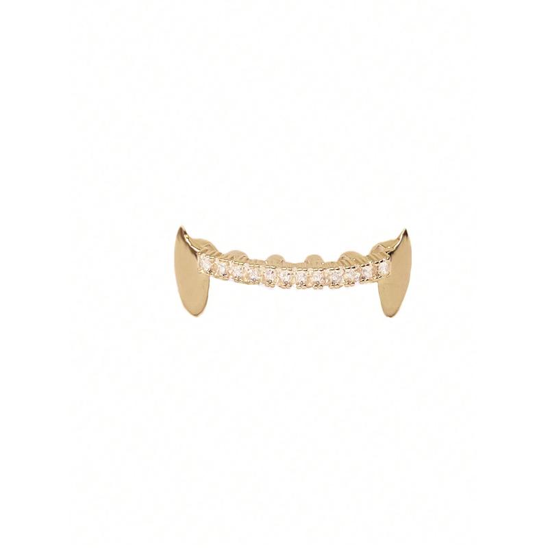 European And American Trendy Punk Style Copper Zirconia Crystal Tiger Tooth Hiphop Grill For Women