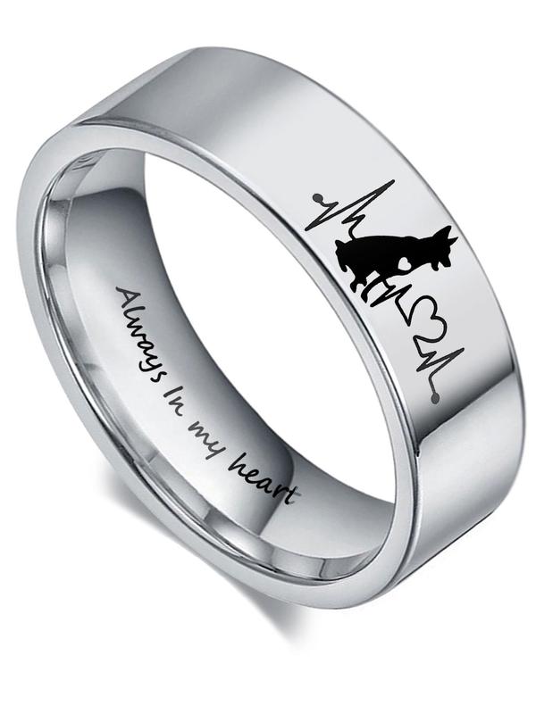 Heartbeat Dog Pattern Ring,  Stainless Steel Band Ring, Fashion Jewelry Accessories for Men & Women, Gift for Anniversary, Birthday