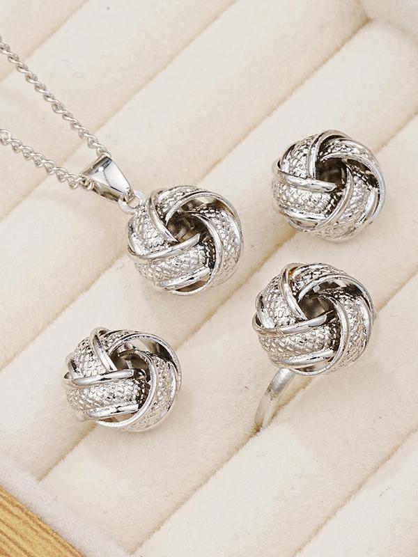 Hollow Out Criss Cross Design Jewelry Set, 4pcs Including Pendant Necklace, Stud Earrings, Ring, Fashion Elegant Jewelry Set for Women and Girl, Gifts for Girlfriends, without Box