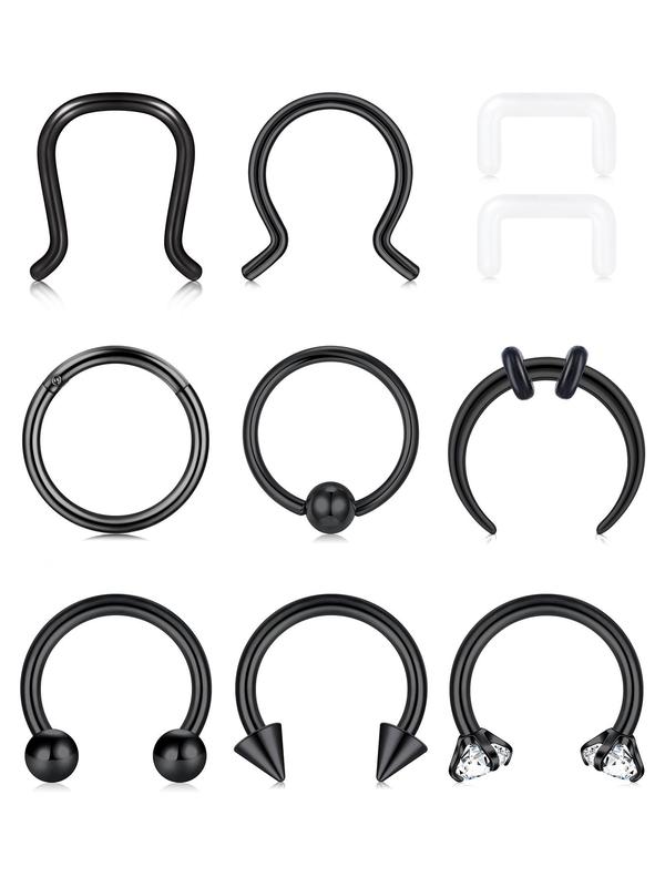 Unisex Street Trend Rhinestone Decor Rivet Design Nose Rings, 10pcs set Trendy Minimalist Septum Piercing Jewelry, Chic Body Jewelry for Party Decor