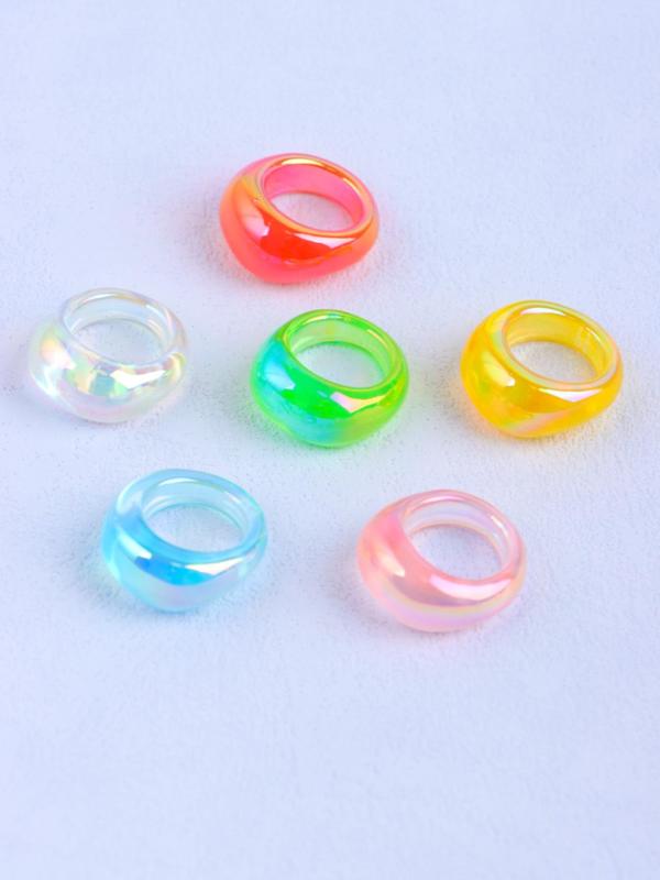 6pcs set Mixed Color Cute Synthetic Resin Stackable Ring, Fashion All-match Accessories for Women & Girls, Daily Clothing Decor for Party, Gift