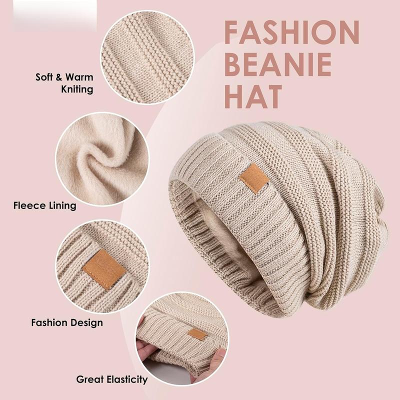 Women Beanie Hat Scarf Gloves Set Fleece Lined Winter Warm Hat Long Knit Scarf Touchscreen Gloves for Cold Weather