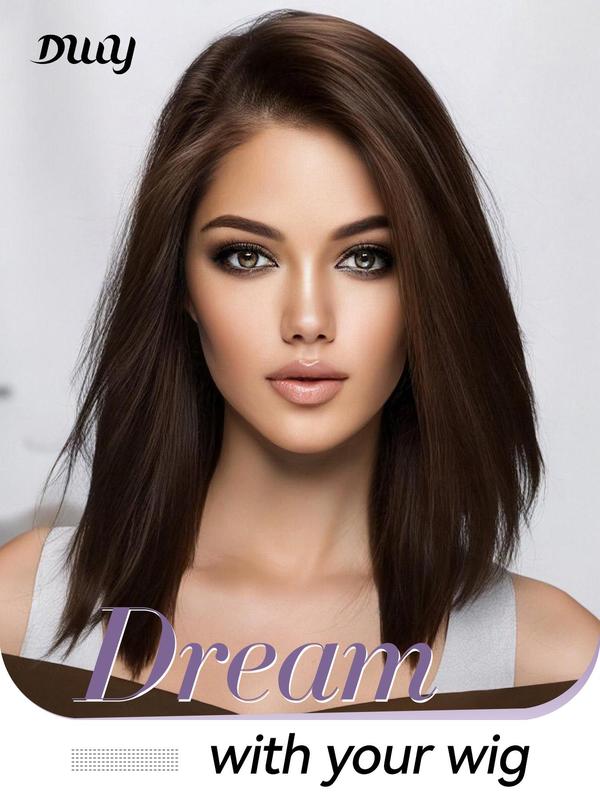 14 Inch Brown Straight Lace Front Wigs for Women, Fluffy Shoulder Length Wigs without Bangs, Heat Resistant Synthetic Lace Front Wigs for Party, Daily Use, with Comb & Fastening Strap & Wig Cap, 2024 Fall Hairstyles Glueless