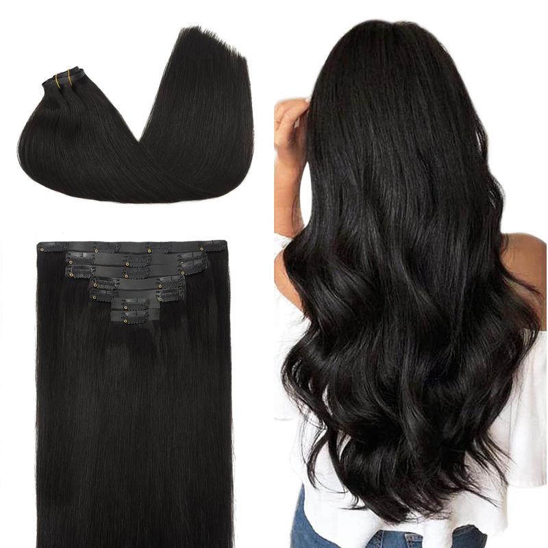 GOOGOO Hair Extensions Seamless Clip in Human Hair Natural Straight