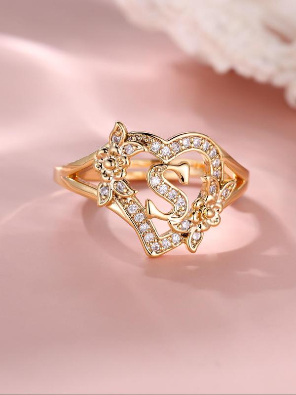 Fashion Letter & Flower Design Rhinestone Inlaid Promise Ring, Casual Matching Rings Jewelry for Party, Classic Trendy Accessories for Daily Wear