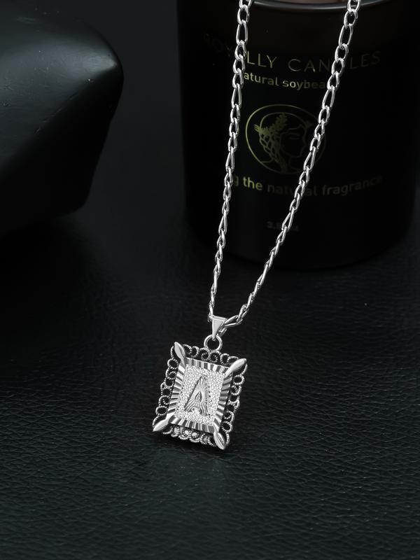 Initial Letter Pendant Necklace for Men Womens, Square Capital Monogram Necklace Alhpabets from A-Z Pendant Trendy Personalized Statement Unique Jewelry Gifts for Women Graduation Gifts